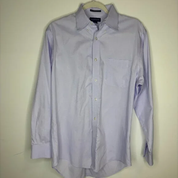 Land's End Button Down No Iron Pinpoint Oxford Purple Dress Shirt Men’s 15.5-33 - Picture 3 of 5